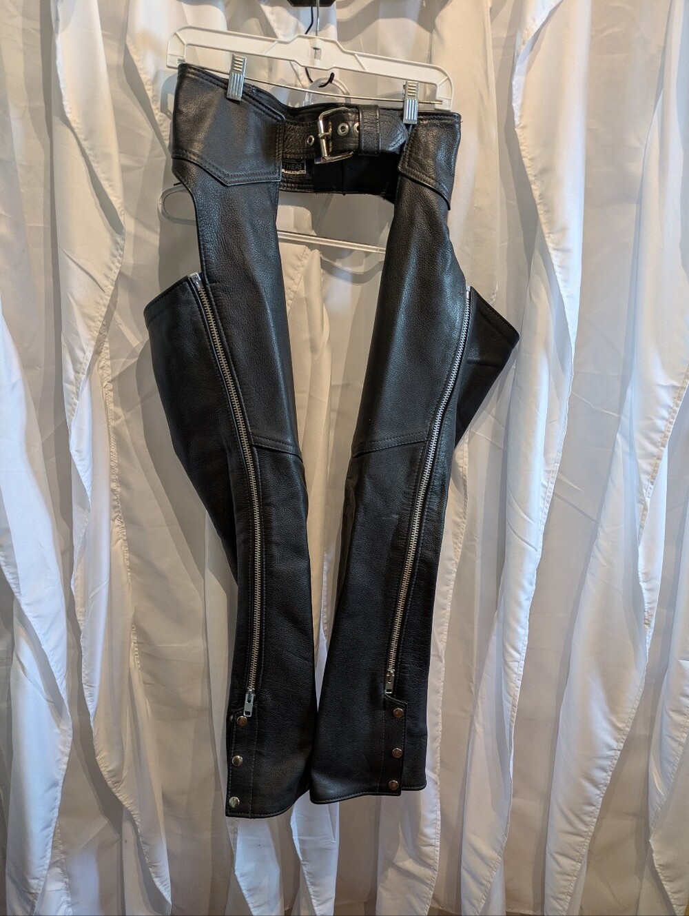 D4 Vintage California Creations Black Leather Motorcycle Chaps Size S Made in US